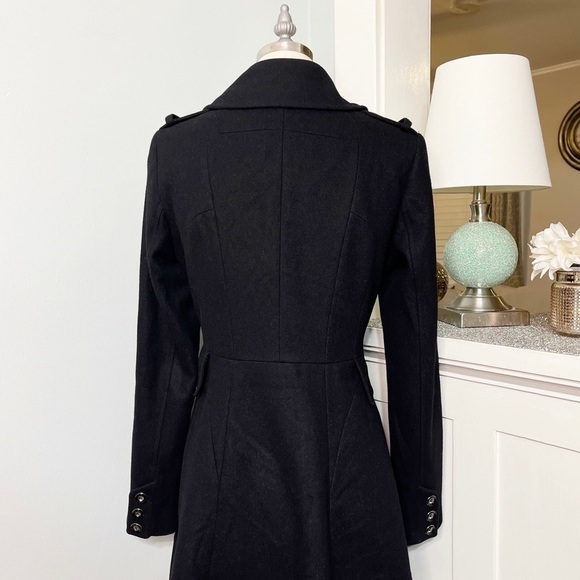 Via Spiga Black Wool Fit & Flare Skating Peacoat Dressy Winter Pea Coat XS 2 - Picture 7 of 10